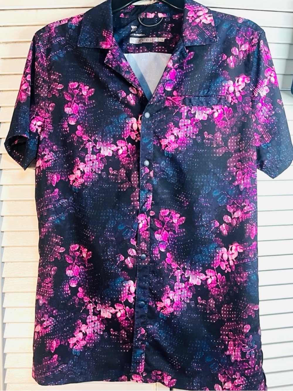 ALL in MOTION Black and Purple Button down Active Performance shirt work or play